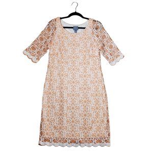 Rabbit Rabbit Rabbit Petite sz 14 Lace Sheath Dress Blush with White Embroidery